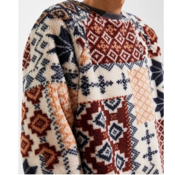 URBAN OUTFITTERS🔹Cozy Sherpa Fair Isle Crewneck Sweatshirt - Picture 7 of 16